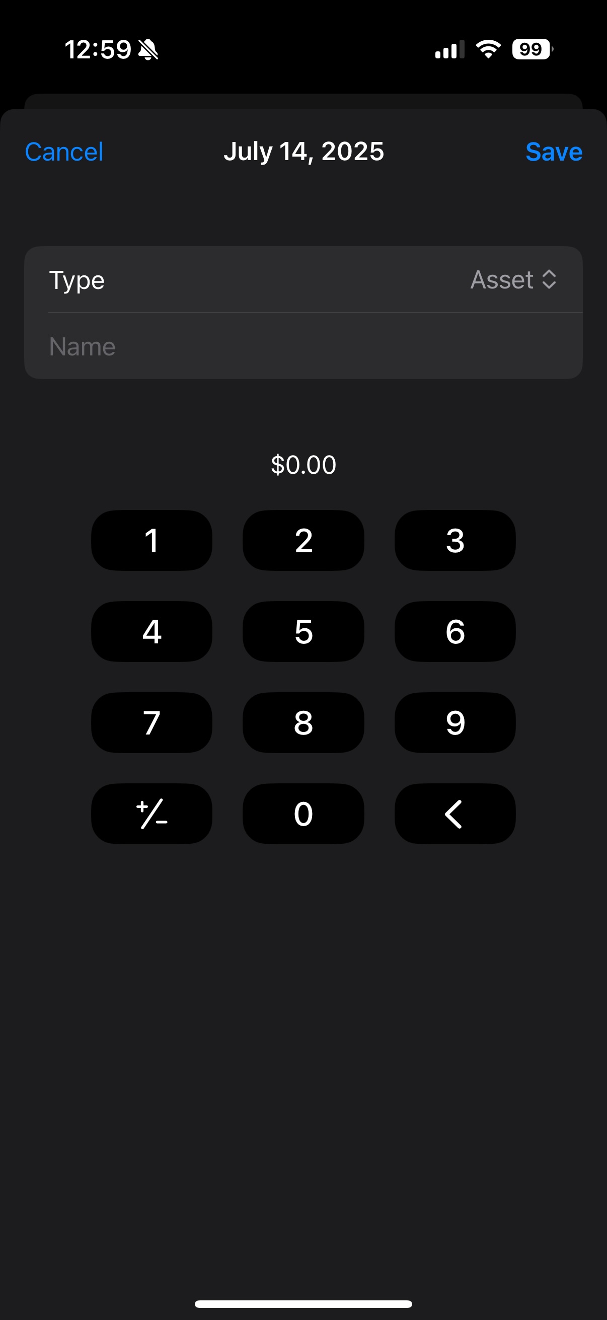 Net worth item value add view