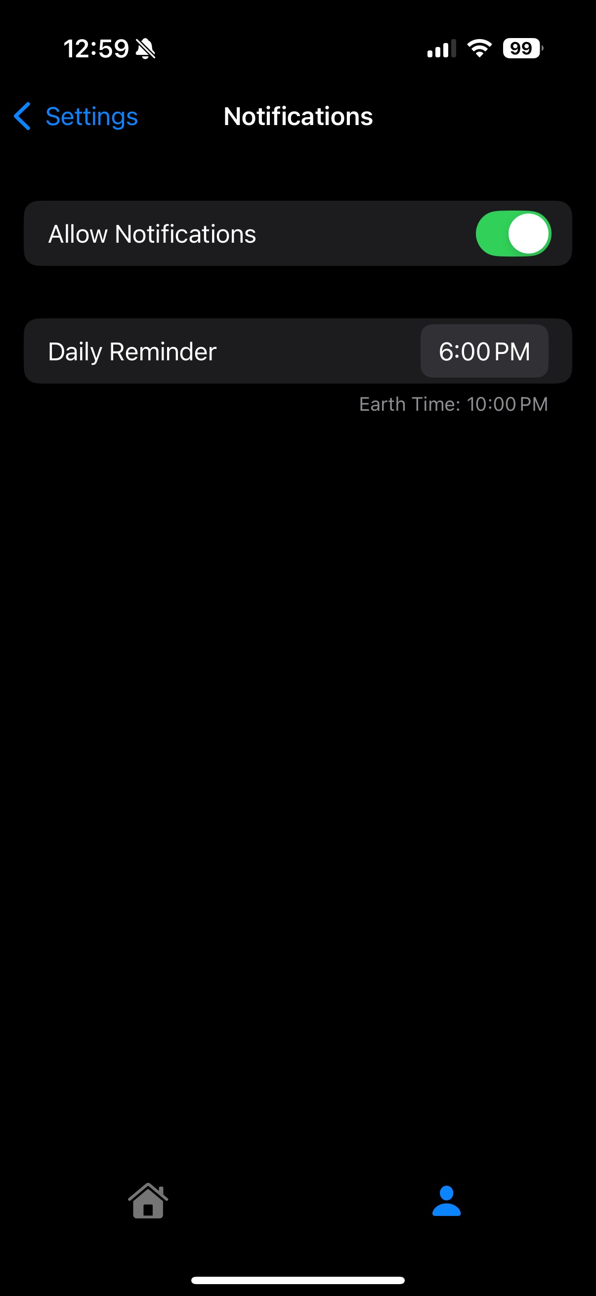 Notifications view
